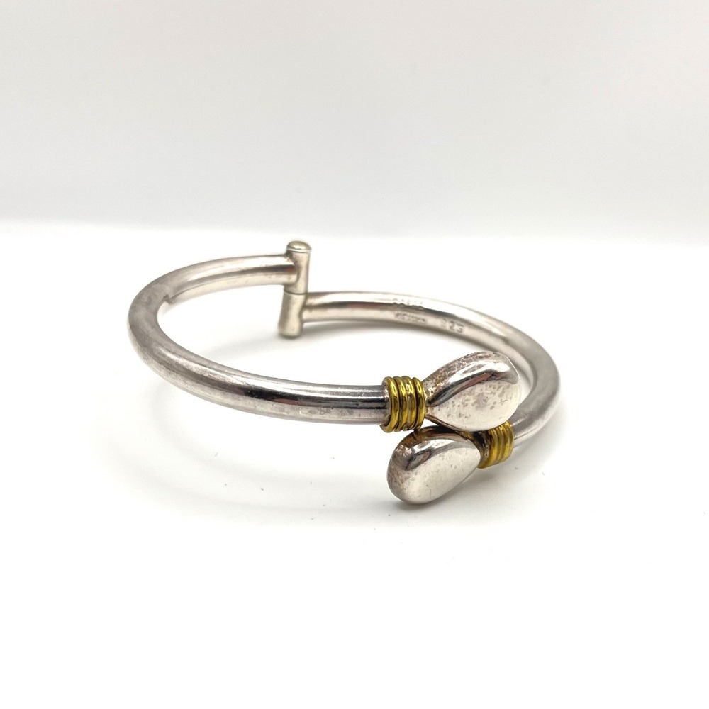 Vintage Mexico 925 Sterling Silver Hinged Bypass Bangle Teardrop Bracelet 7in